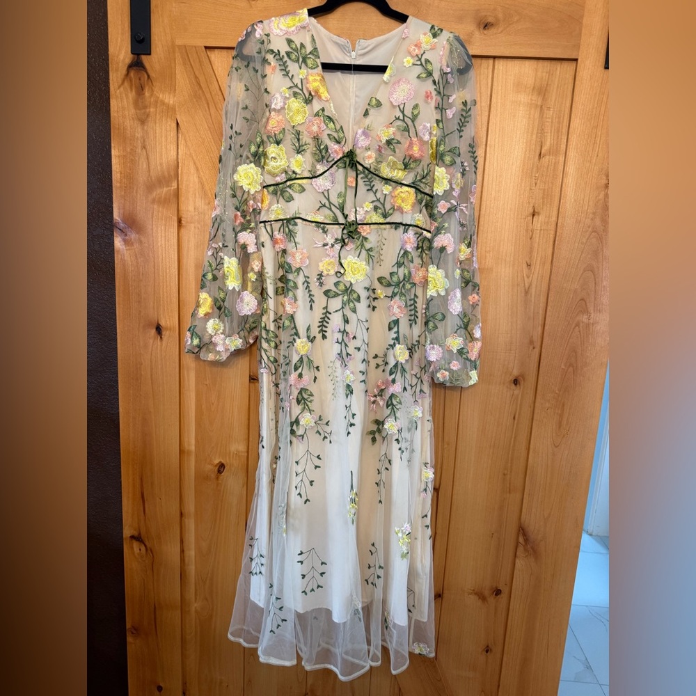 SHEIN Floral Embroidered Maxi Dress - Yellow, Pink, Green